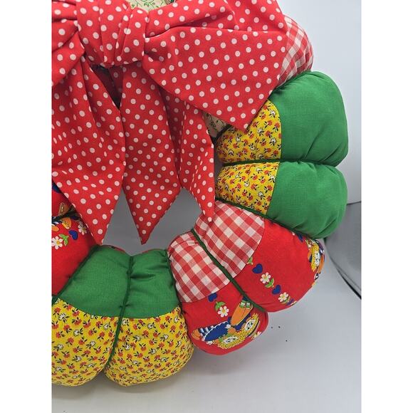 Vintage Handmade Patchwork Cottagecore Holiday Christmas Farmhouse Wreath - Picture 3 of 5